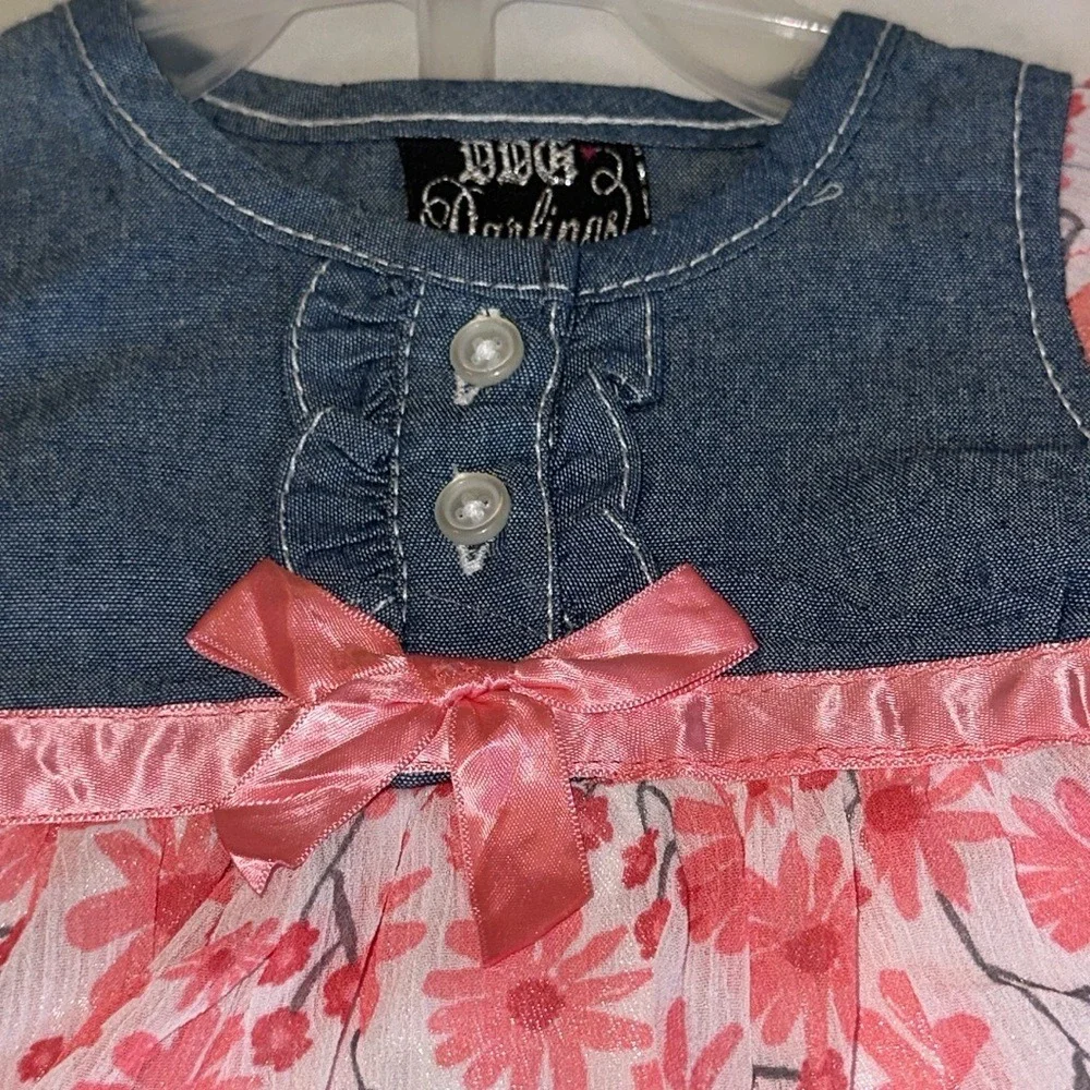 DDG Darlings Baby Girls 2pc Floral Denim Chiffon Top and Leggings Set 3-6M